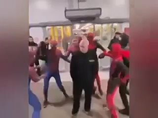 in russia, there is a new quadrober trend: teenagers in spider-man's costumes burst into the shopping center massively