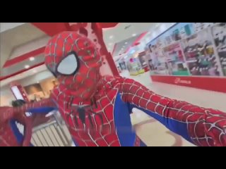 in russia, there is a new quadrober trend: teenagers in spider-man's costumes burst into the shopping center massively