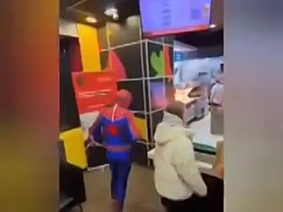 in russia, there is a new quadrober trend: teenagers in spider-man's costumes burst into the shopping center massively
